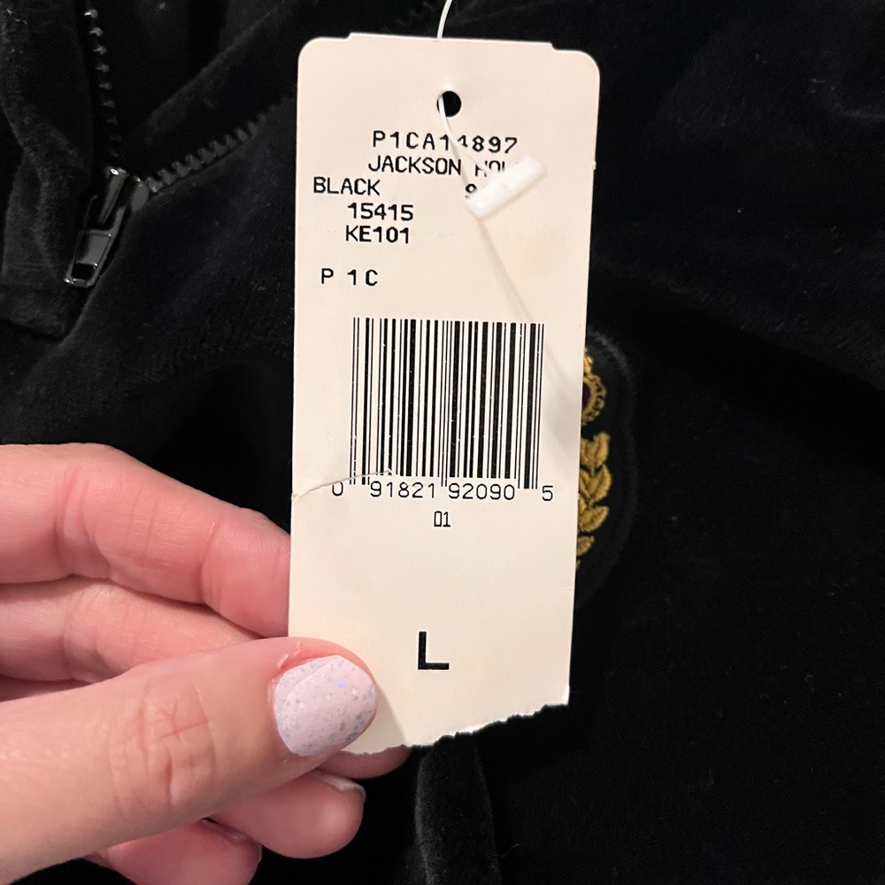 Lauren Ralph Lauren Crested Black Velour Pullover 1/4 Zip  Women Size Large NWT - Picture 5 of 7